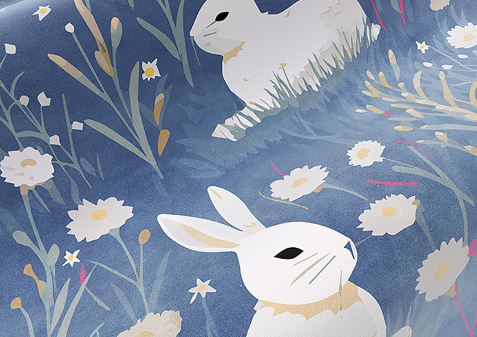 Bunny Meadows, Periwinkle - Motorised Roman Blind - Image 4